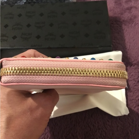 MCM Rainbow Studded Robot Pink Leather Full Size Zipper Wallet - Picture 7 of 16